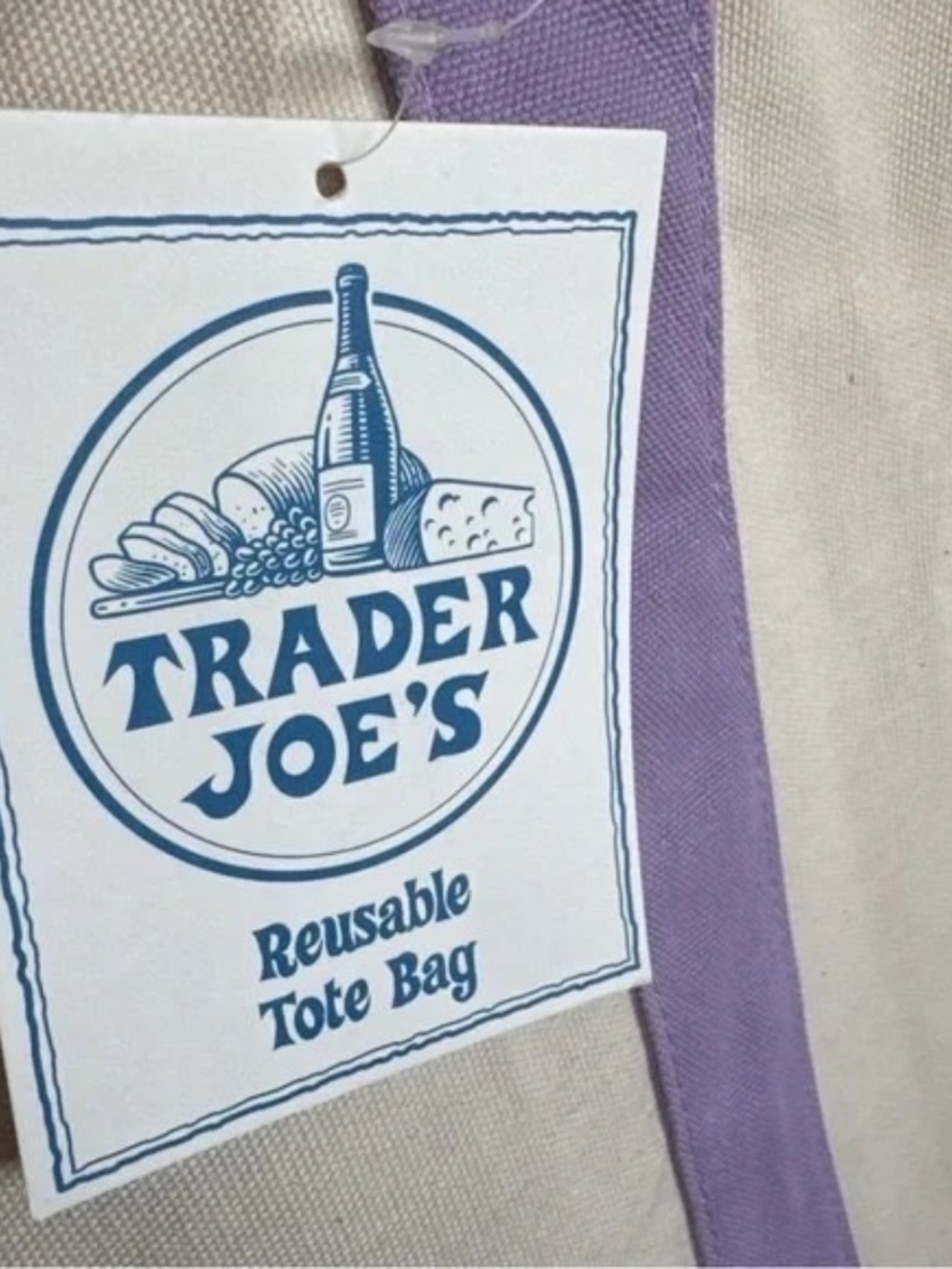 Trader Joe's Cream and Lavender LARGE Canvas Tote Bag NWT. LIMITED EDITION - Picture 3 of 4
